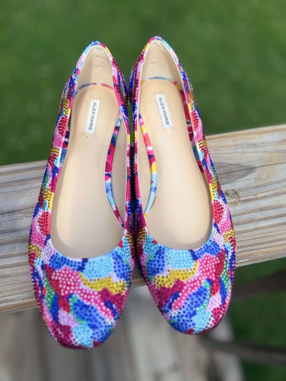 Alex Marie Rhinestone Ballet Flats 8M Rainbow Y2K Coquette Glam Chic 3802 - Picture 3 of 8